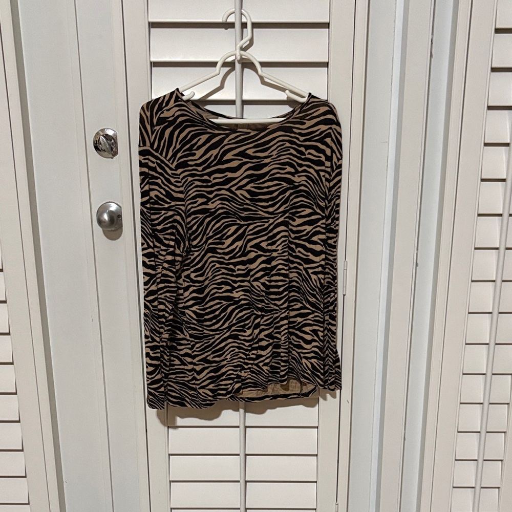 Chico's Zebra Patterned Top in Black and Tan